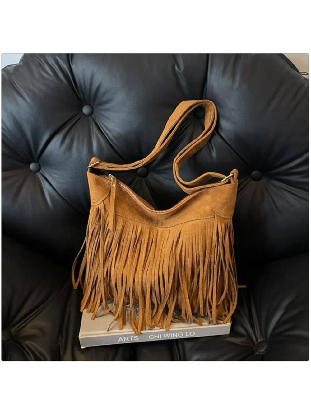 Vintage Suede Fringe Hobo Bag for Women - Hippie Crossbody Purse with Tassels